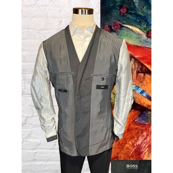 Hugo Boss 42R Gray Super 100s Nailhead Blazer Suit Jacket - Picture 7 of 15